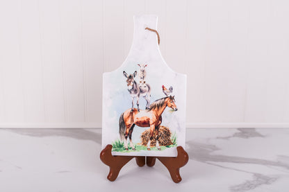 Homestead Collection rectangle trivet with horse donkey lamb and rooster