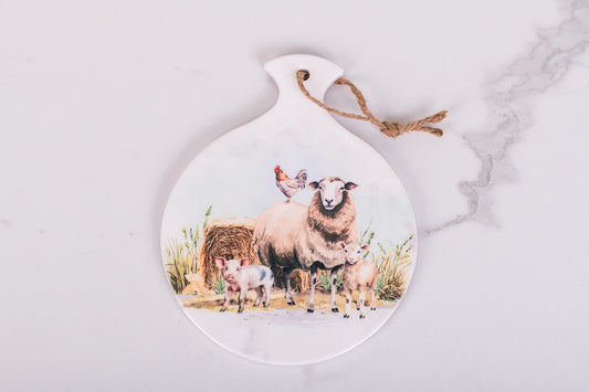 Farmhouse kitchen round trivet with barnyard scene
