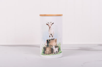 Homestead Collection large ceramic kitchen canister with stacked goats