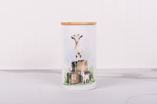 Homestead Collection large ceramic kitchen canister with stacked goats