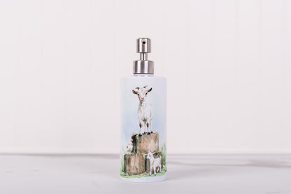 Homestead Collection stainless steel soap dispenser with barnyard goat design