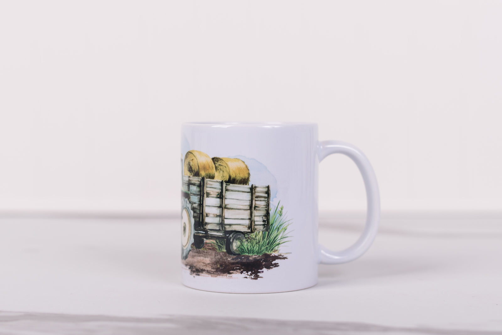 Farmhouse coffee mug with tractor design