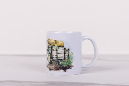 Farmhouse coffee mug with tractor design