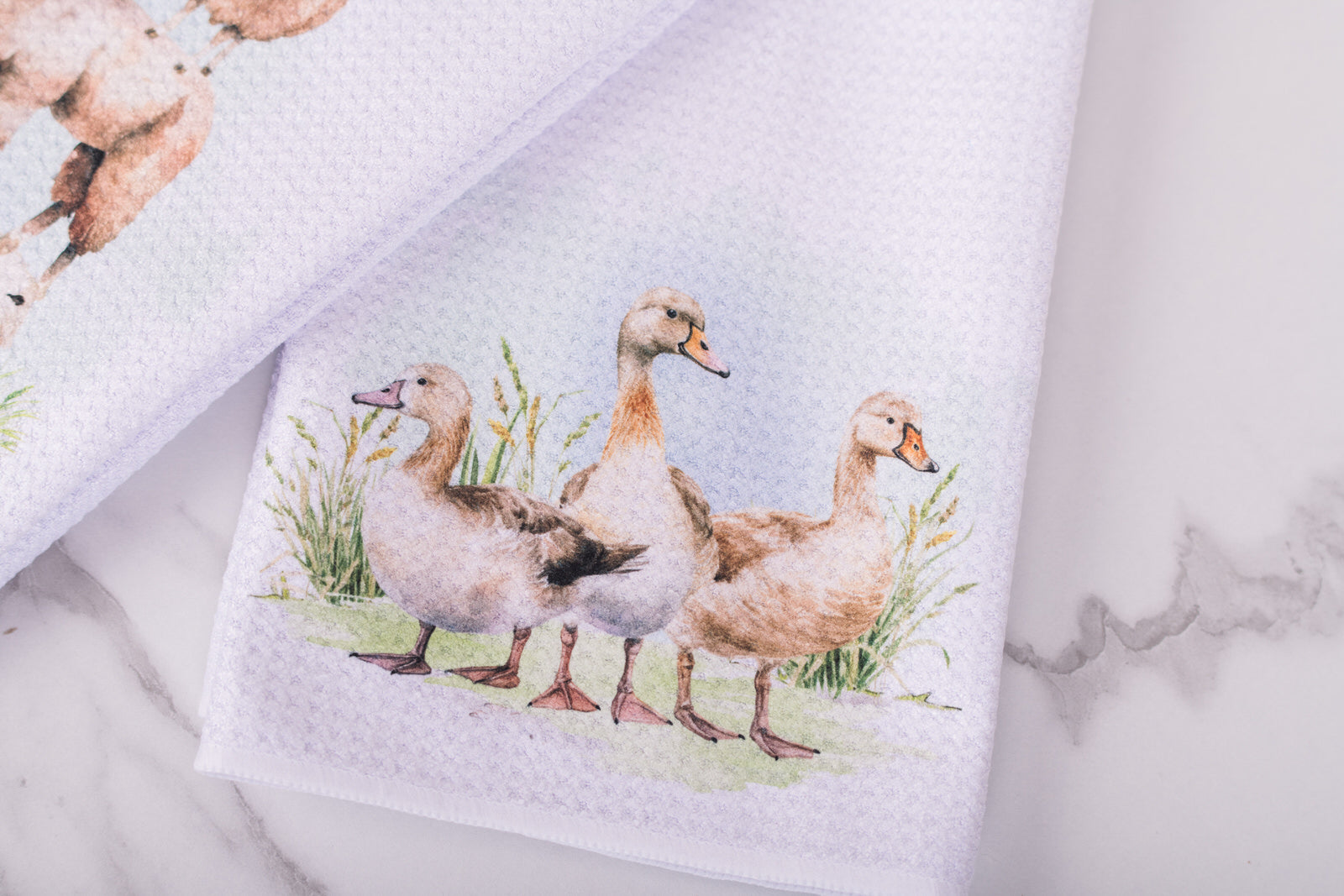 Homestead tea towel with walking ducks design