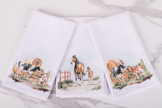 Farmhouse tea towels from the Homestead Collection