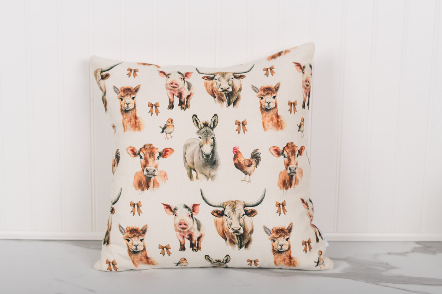 Decorative pillow with animal pattern on a white background