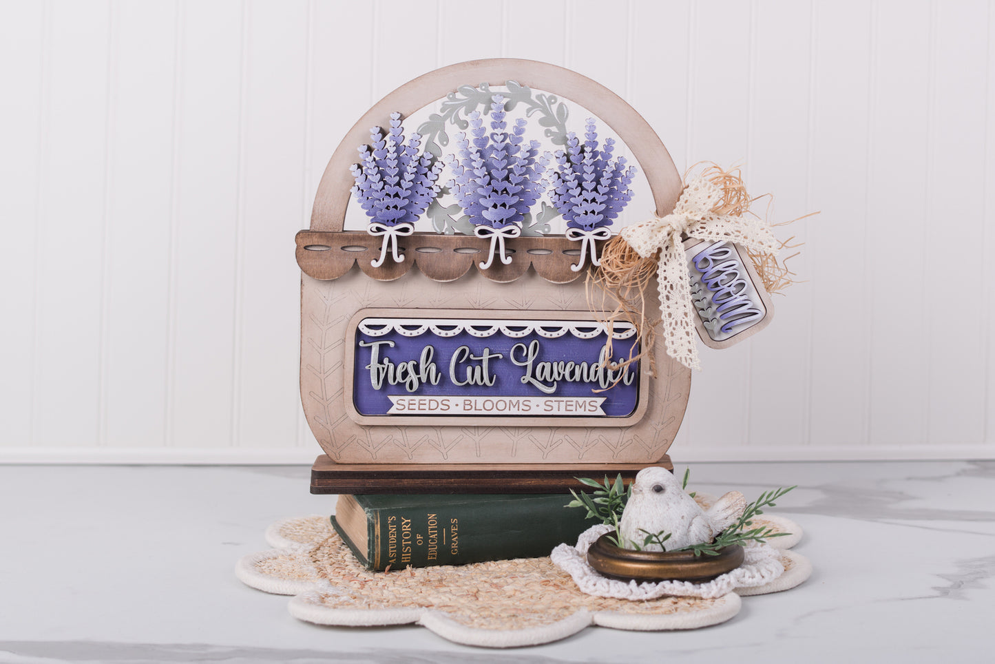 DIY lavender basket insert with fresh cut lavender design
