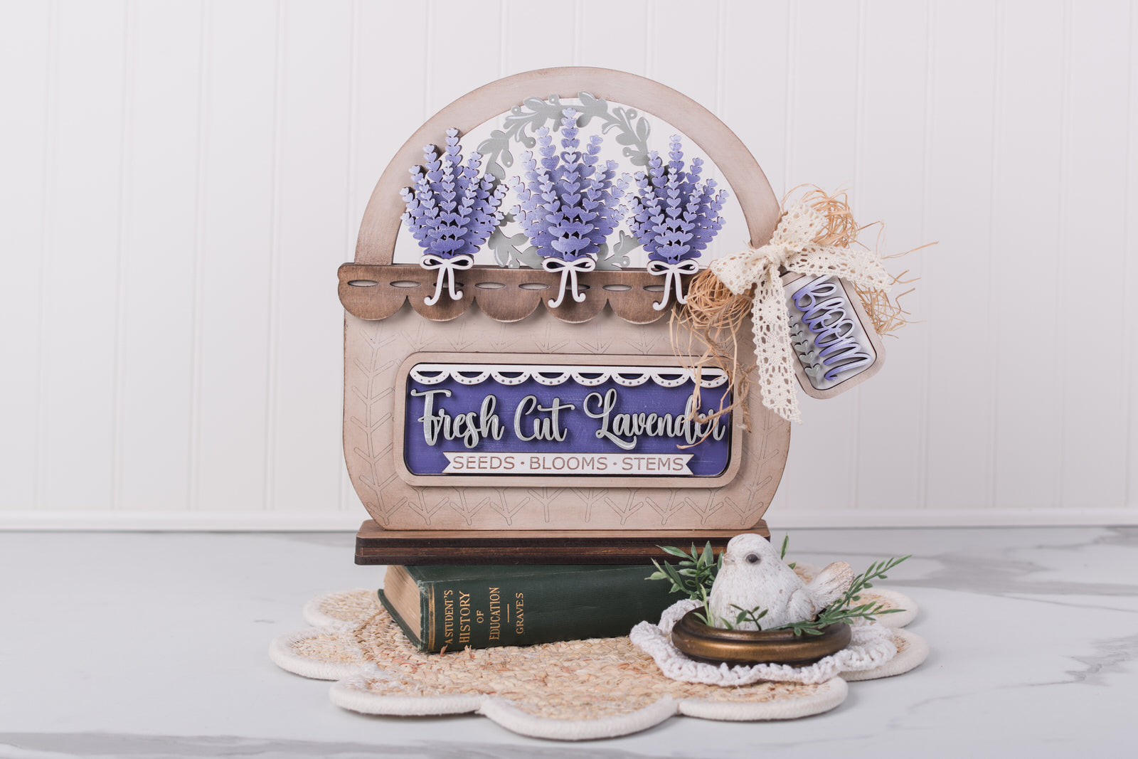 DIY lavender basket insert with fresh cut lavender design