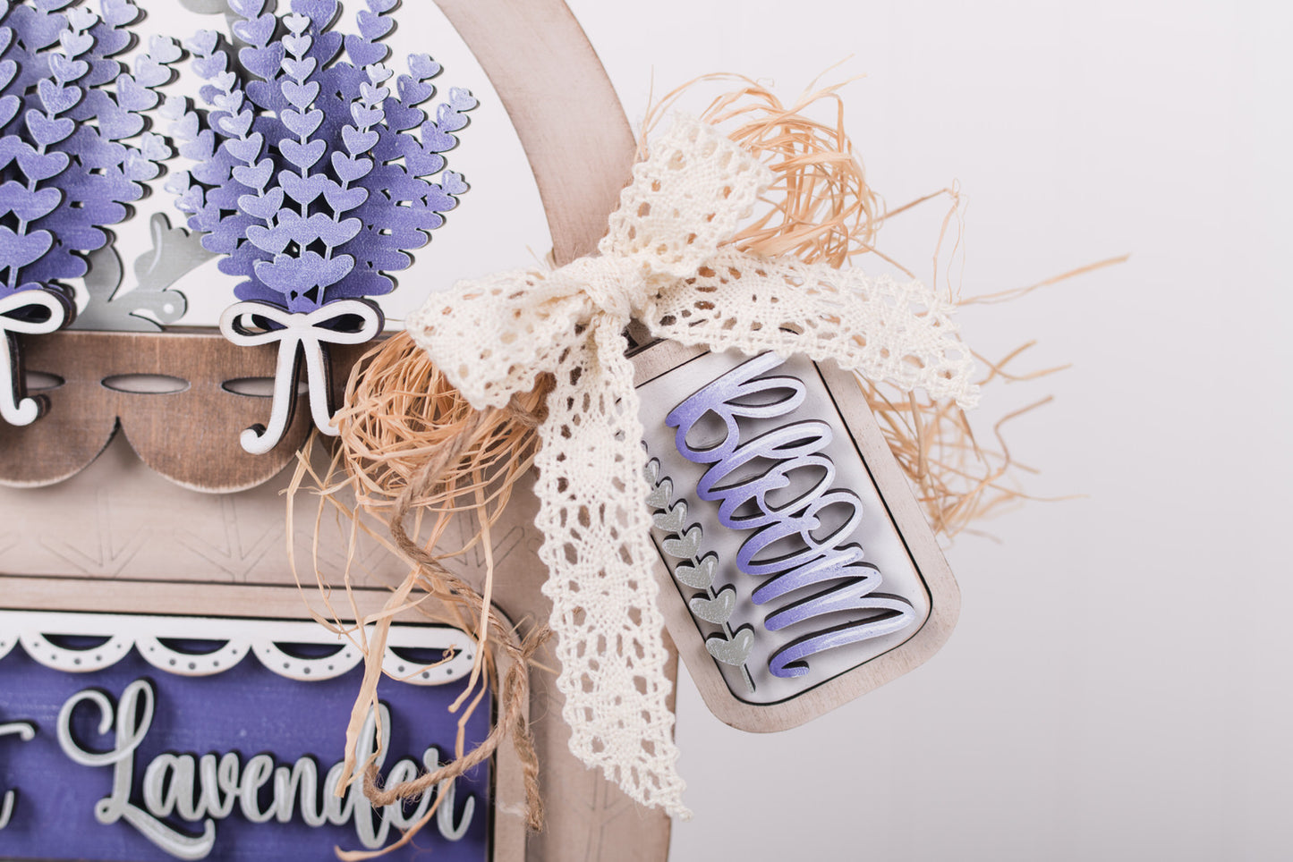 layered lavender wood insert with bloom tag accent