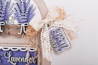layered lavender wood insert with bloom tag accent