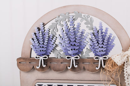DIY lavender decor insert displayed in cottage basket base