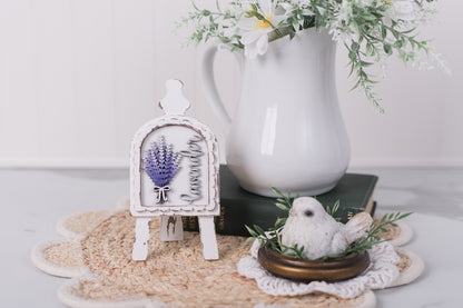Lavender mini sign with decor items