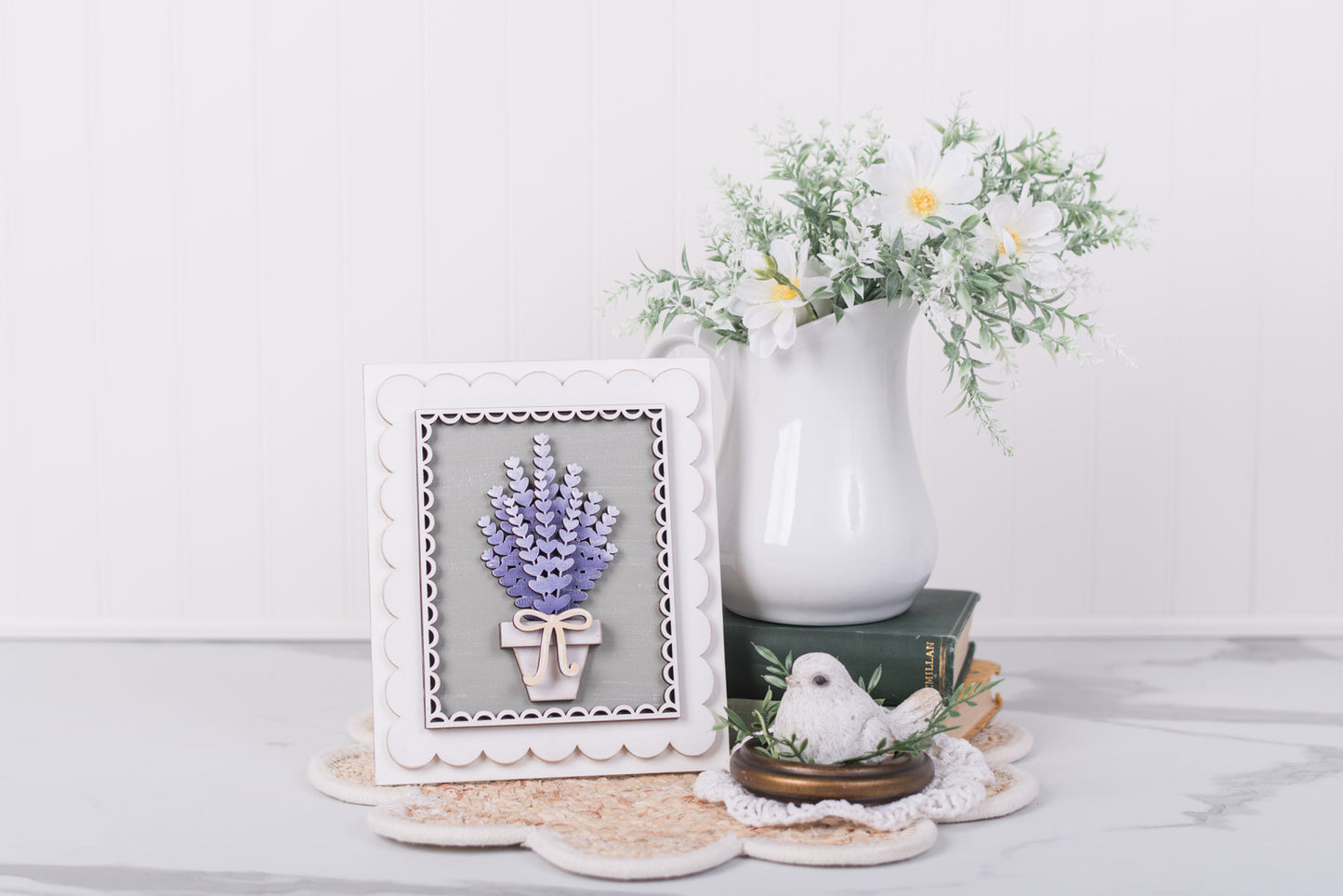 potted lavender insert with scalloped frame DIY kit