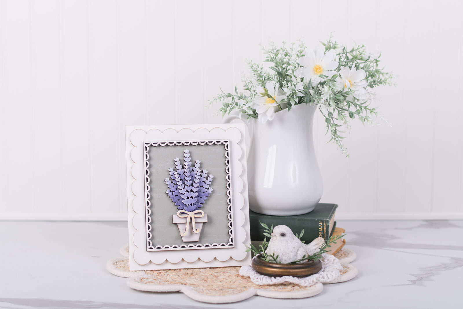 potted lavender insert with scalloped frame DIY kit