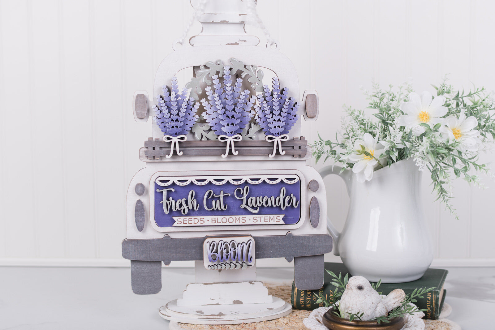 layered lavender wood insert with bloom license plate 