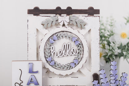 DIY lavender round insert for porch door display