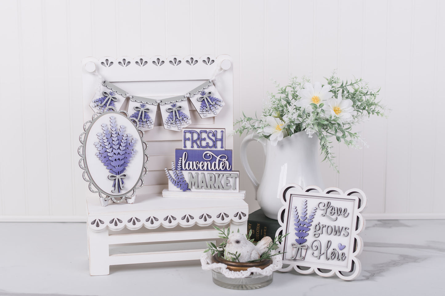 DIY Lavender Decor Set | Tiered Tray Set | Farmhouse Lavender Collection Kit