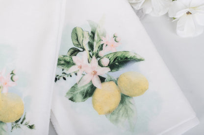 Soft white hand towel with yellow lemons