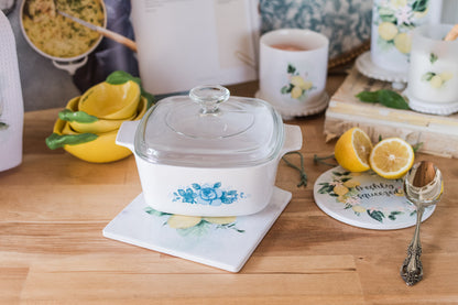 Cottage farmhouse kitchen styling with trivets