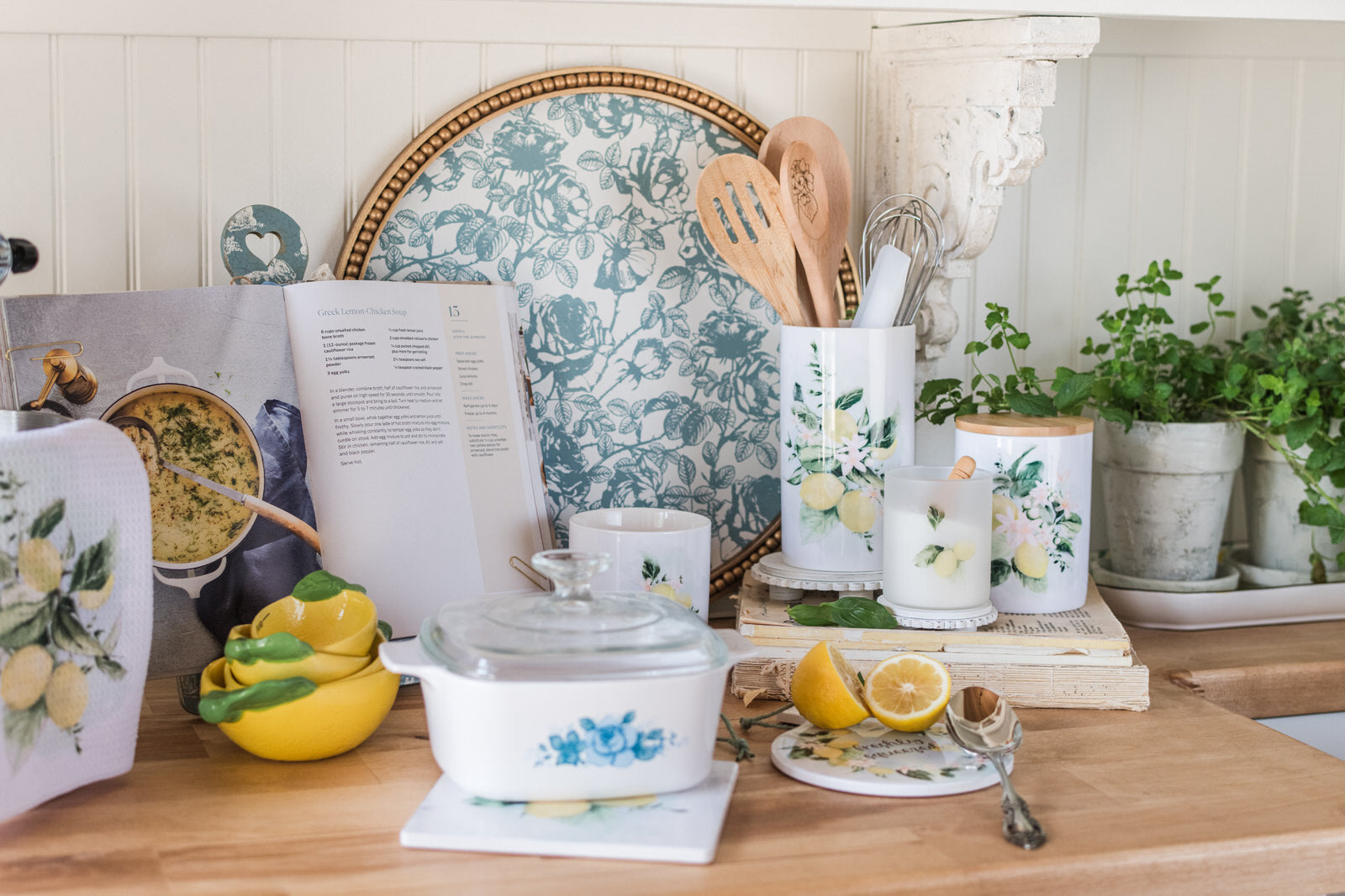 Lemon kitchen decor accessories on counter