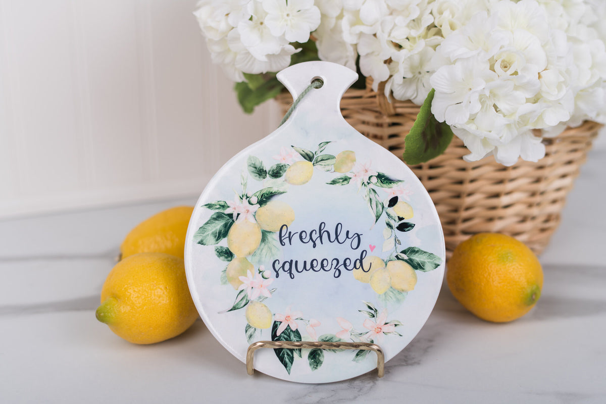 Round lemon ceramic trivet for hot pots