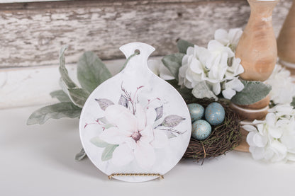 Magnolia spoon holder with white flower and sage green leaves