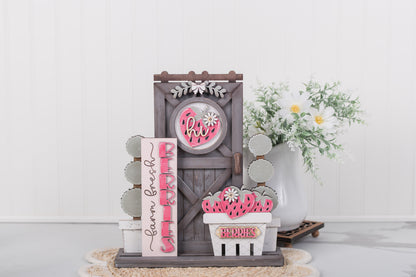 Decorative sign with 'Hi' and 'Hello' text on a wooden stand with a white background