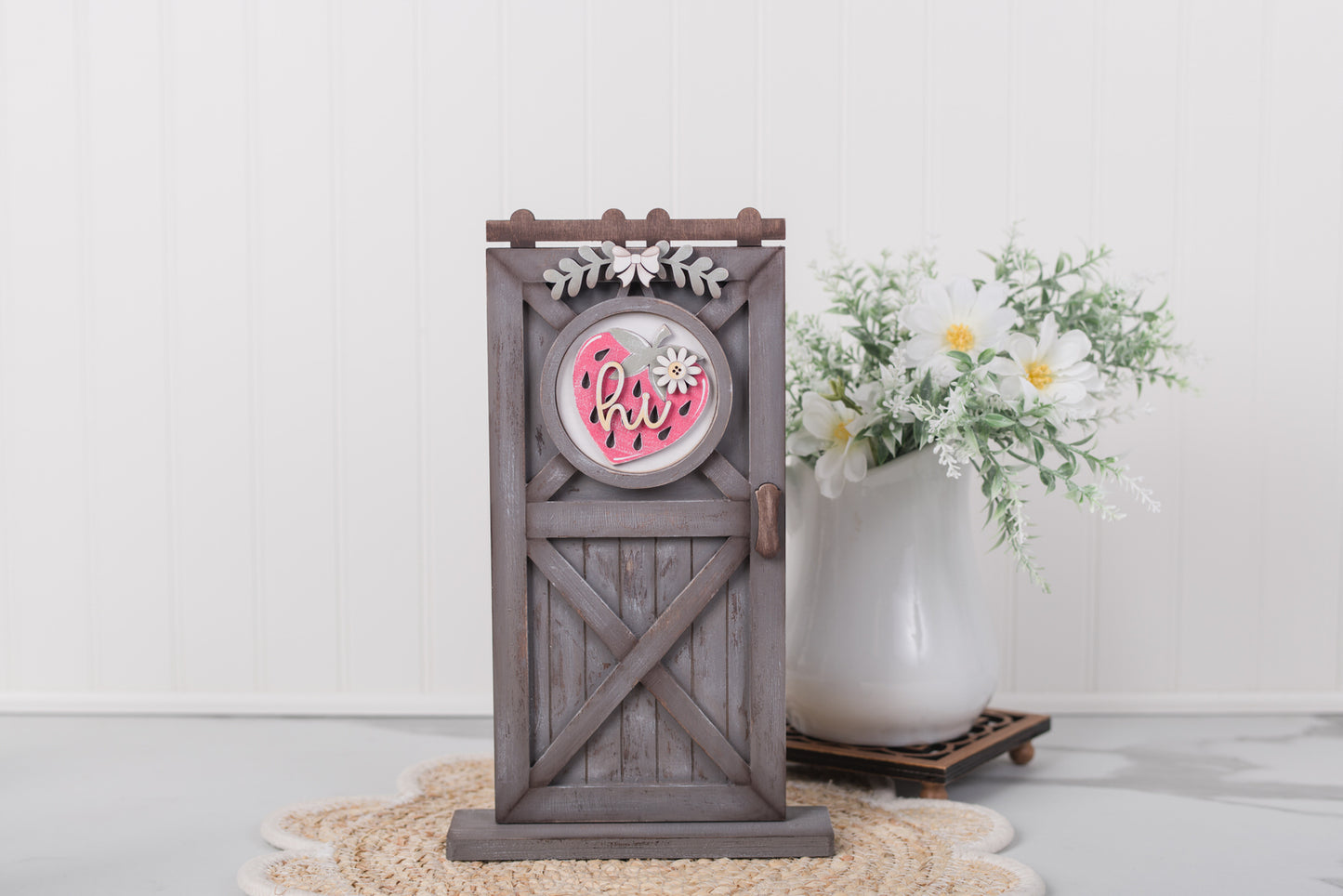 strawberry porch door interchangeable inserts with layered berries and farmhouse sign