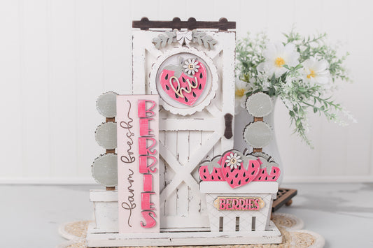 strawberry porch door interchangeable inserts with layered berries and farmhouse sign