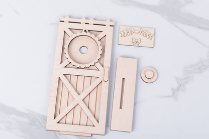 Single door interchangeable porch display for seasonal decorating