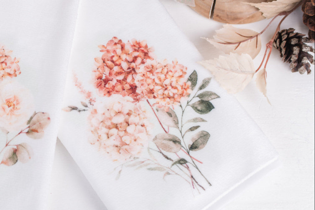 Spicy Floral bathroom hand towel in Blush & Cream Hydrangea design