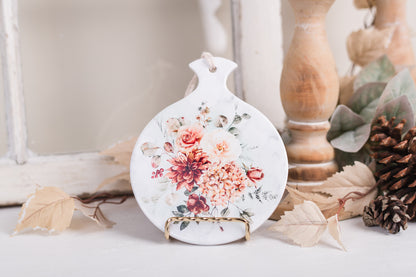 Round ceramic spoon rest with autumn watercolor florals