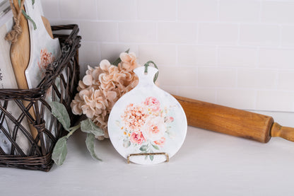 Spring spoon rest with soft peach and blush floral bouquet