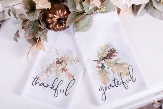 Woodland Tea Towels - Grateful & Thankful