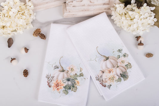 Vintage Autumn Kitchen Towel – “White Pumpkin & Berries” or “Ivory Pumpkin Bouquet”