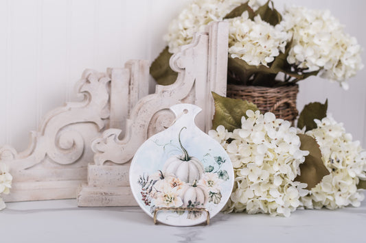 Soft pastel pumpkin round trivet for fall kitchen decor