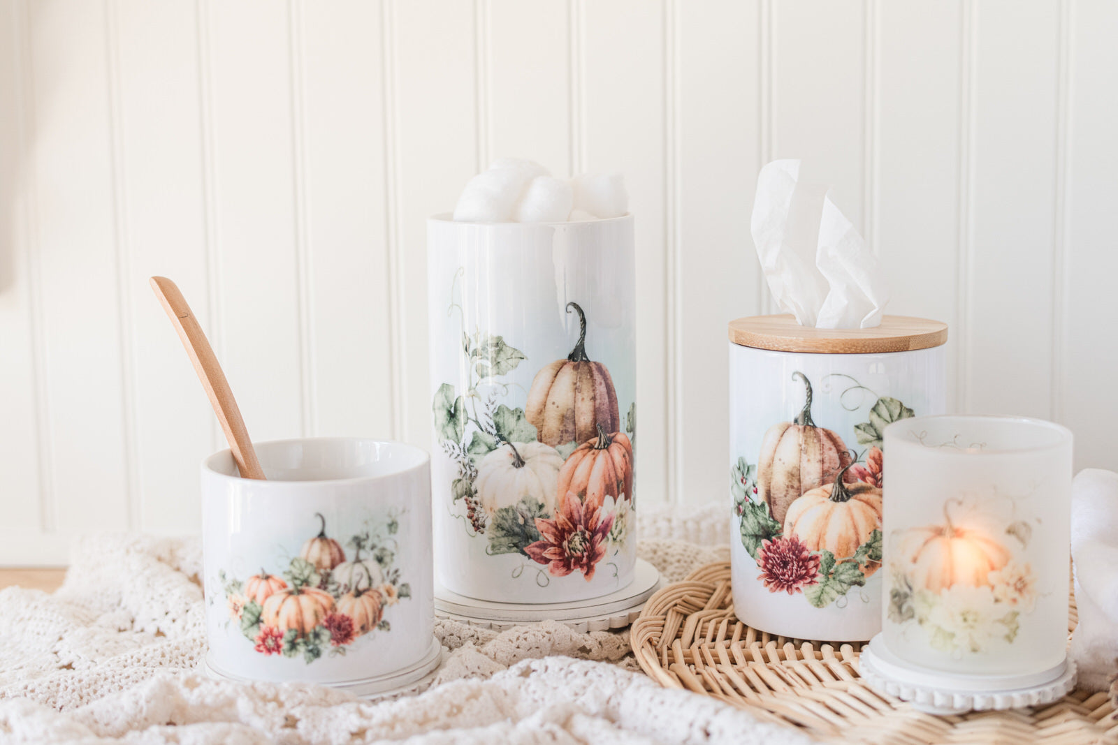 Cottage-style fall bathroom decor candle holder