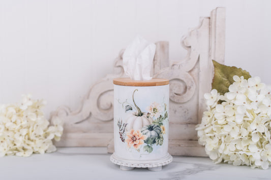 Soft fall tissue holder with pumpkins and florals