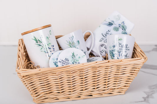 Winterberry Cozy Tea Gift Set | Blue & Green Kitchenware with Scripture