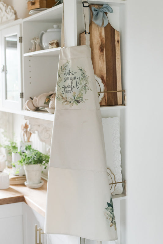 Gather Here with Grateful Hearts Apron – Woodland Collection - Beige