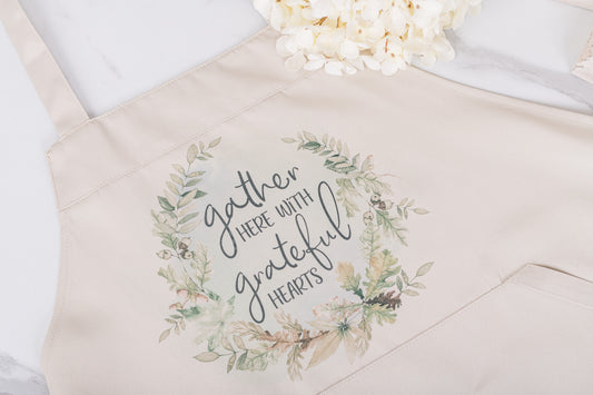 Gather Here with Grateful Hearts Apron – Woodland Collection - Beige