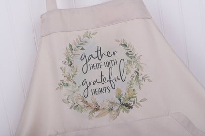 Gather Here with Grateful Hearts Apron – Woodland Collection - Beige