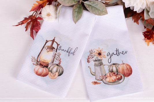 Cozy Autumn Tea Towels - Thankful & Gather