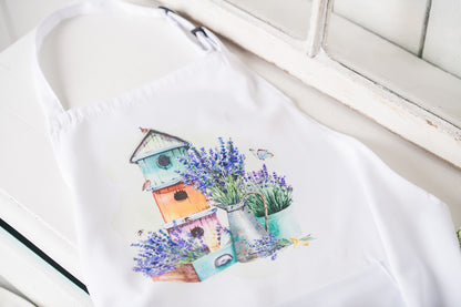 Flat-lay of adult apron with white background