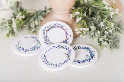 set of four coasters with lavender design 