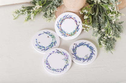 set of four coasters with lavender design 