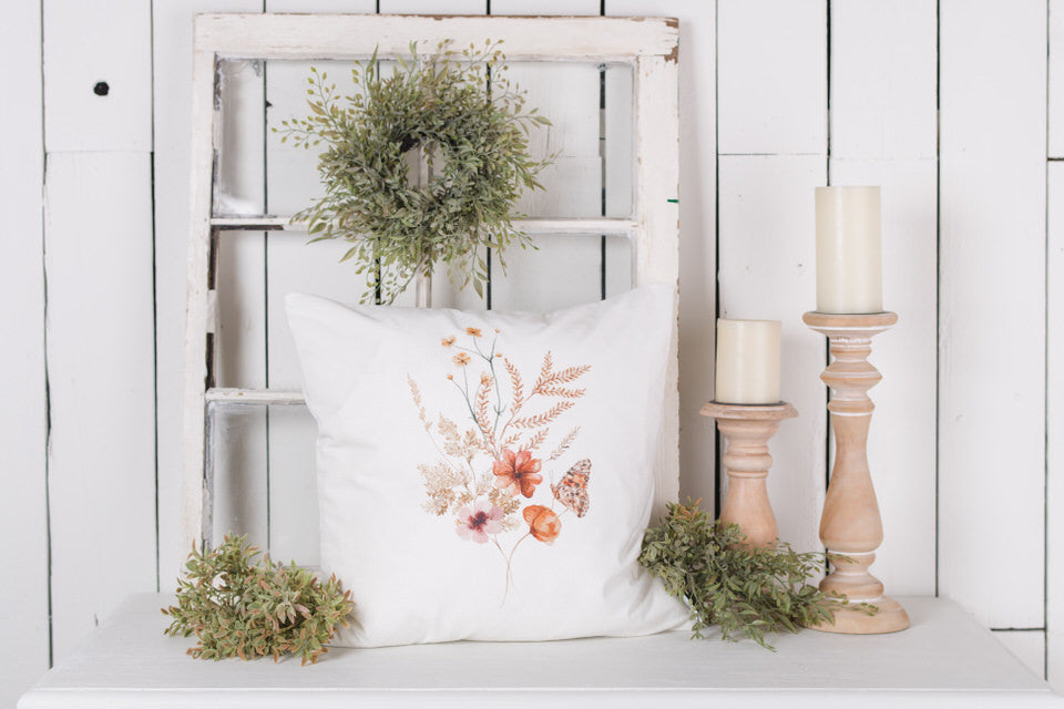 White Botanical Pillow Cover #2