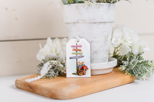 Whimsical Garden Flower Pots Decor Tag