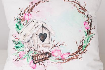 Spring Garden Wreath Pillow Cover