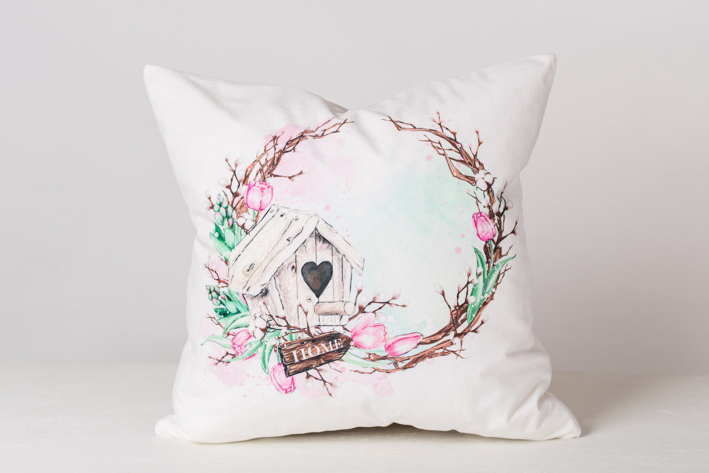 Spring Garden Wreath Pillow Cover